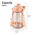 MILTON Eros 1000, 2-in-1 Sip or Gulp Lid Water Bottle 960ml | Unbreakable - Crystal Clear Plastic | Leak-Proof & BPA-Free, One-Click Open | Ideal for School, Office, Gym & Travel Use, Peach