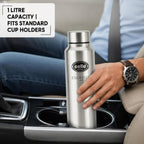 CELLO Crysta Stainless Steel Water Bottle for Daily Use Set of 2 Pcs Silver, 1000 ml | Single Wall, Rustproof & Leakproof, Fridge Safe | Stainless Steel Water Bottle for Kids, Office, Travel, Picnic