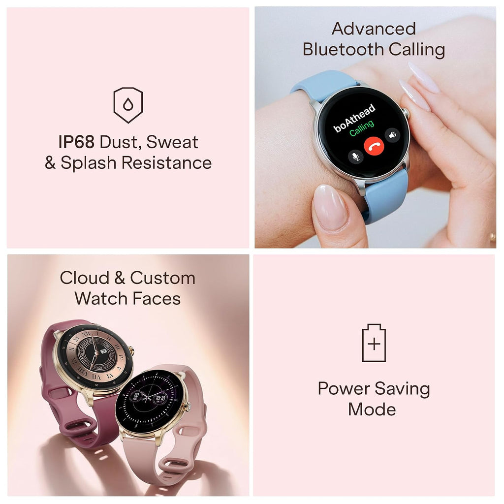 boAt Chrome Iris Fashion Smart Watch for Women - Elegant Ultra-Sleek Dial, Light-Weight Metal Body, 1.32" AMOLED Display, 1000 Nits, AOD, Female Wellness Tracking Watch for Woman (Rose Pink)