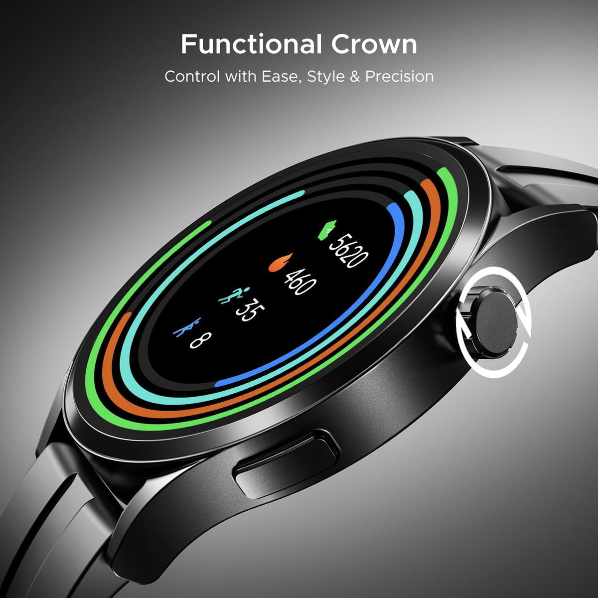 boAt Chrome Horizon, Premium Metal Body, Video Watch Faces, 1.51”(3.83cm) AMOLED Round Display, HRV & VO2 Max, Auto-Activity Detection, ASAP Charge, HRV Smartwatch for Men & Women (Midnight Black)