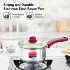 Prestige Platina Popular Stainless Steel Gas and Induction Compatible Sauce Pan with Glass Lid, 180 mm