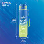 MILTON Gen'Z Water Bottle 1 ltr (Stay Strong), Motivational Water Bottles With Leak Proof Flip-Top Cap & Capacity Mark, Gym Bottle Sipper Water Bottle For Adults, Plastic, Blue