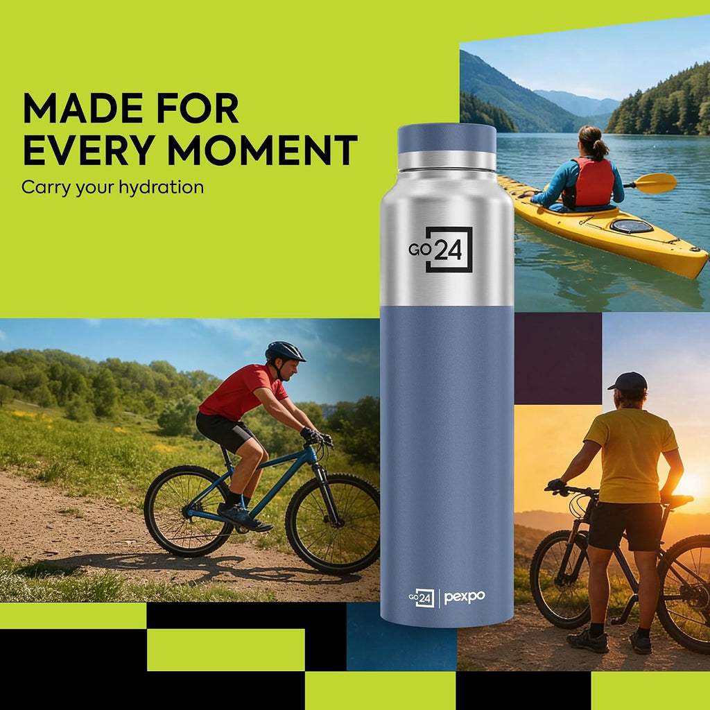 Stainless Steel Water Bottle Crown Silver-Denim Blue 950ml