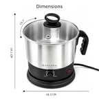 SOLARA Electric Kettle Multipurpose 1.5 Litre, 600 Watts, Stainless Steel Body with Glass Lid, 3 Boiling Modes, for Hot Water, Milk, Tea, Coffee, Cooking Oats, Noodles, Soup, Egg Boiler Machine-Black