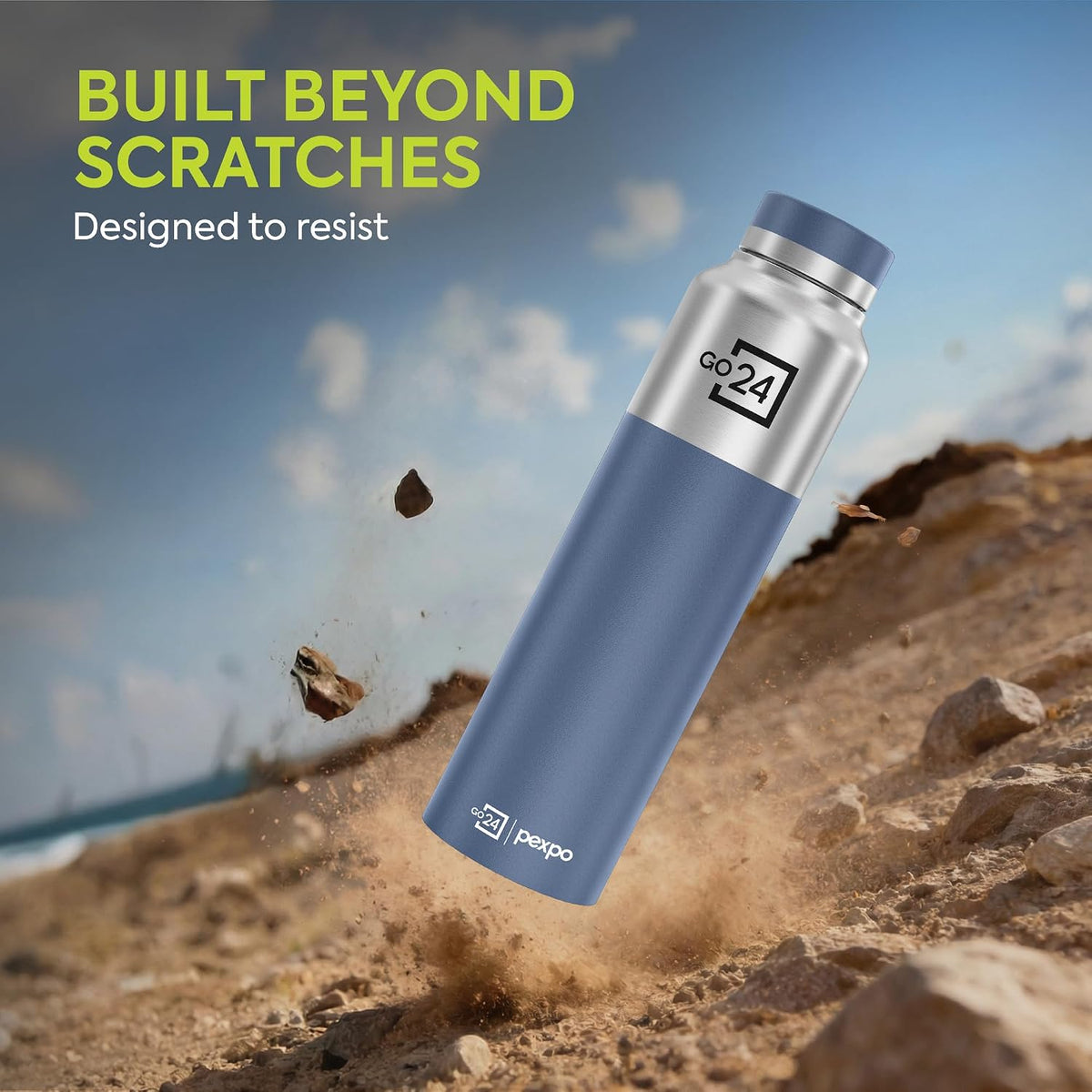 Stainless Steel Water Bottle Crown Silver-Denim Blue 950ml
