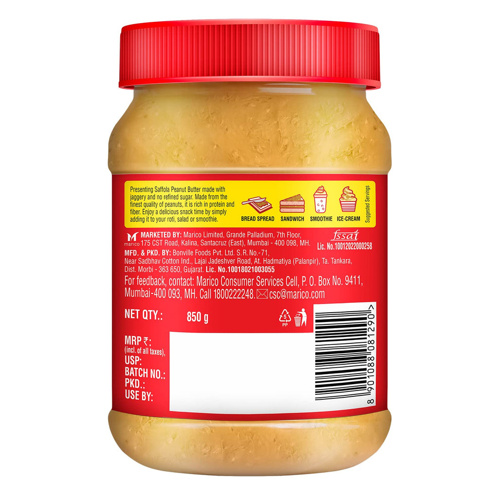 Saffola Peanut Butter with Jaggery, Crunchy 850 gm (Pack of 2)