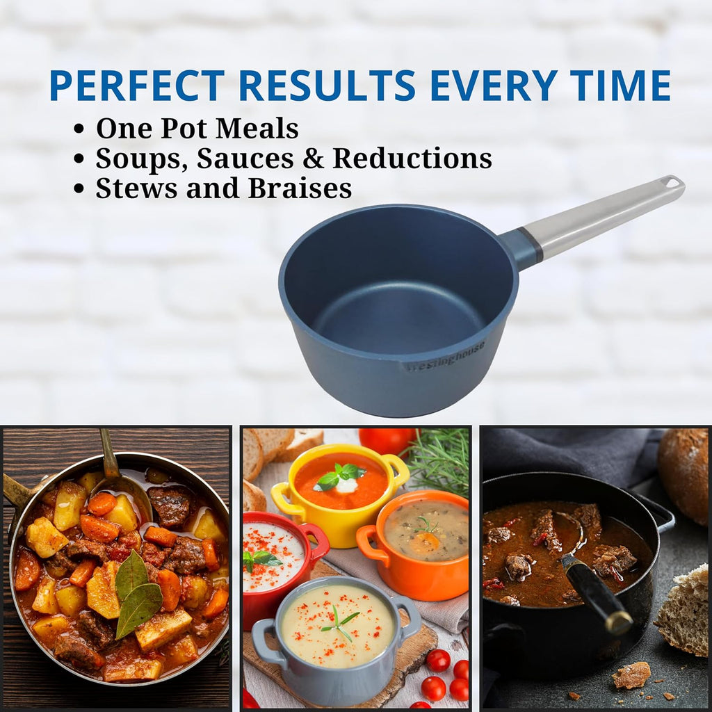 Westinghouse Performance Series WCSP0095N18BL Saucepan 18 cm Milk Pot Small for All Hobs and Oven-Safe Cool Touch Stainless Steel Handle Blue