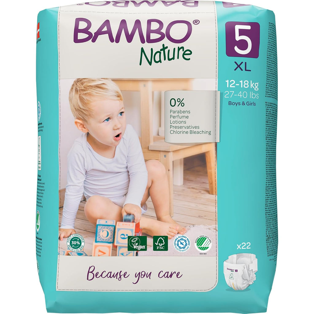 Bambo Nature Premium Baby Tape Diapers for Baby XL Size (12-18 Kgs), Super Absorbent, Breathable, Extra Soft, Dermatologically Tested, Hypoallergenic Nappies With Wetness Indicator, 22 Count