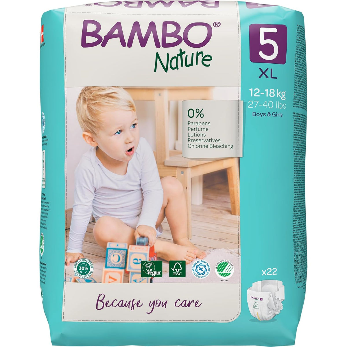 Bambo Nature Premium Baby Tape Diapers for Baby XL Size (12-18 Kgs), Super Absorbent, Breathable, Extra Soft, Dermatologically Tested, Hypoallergenic Nappies With Wetness Indicator, 22 Count