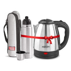 Milton Go Electro Stainless Steel Electric Kettle 2000+Flip Lid 1000 Thermosteel Bottle,Super Fast Boiling with 3X Protection Kettle-Overheat, Dry Boil Protection, Leak Proof, Vacuum Insulated, Silver