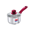 Prestige Platina Popular Stainless Steel Gas and Induction Compatible Sauce Pan with Glass Lid, 180 mm