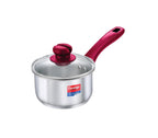 Prestige Platina Popular Stainless Steel Gas and Induction Compatible Sauce Pan with Glass Lid, 180 mm