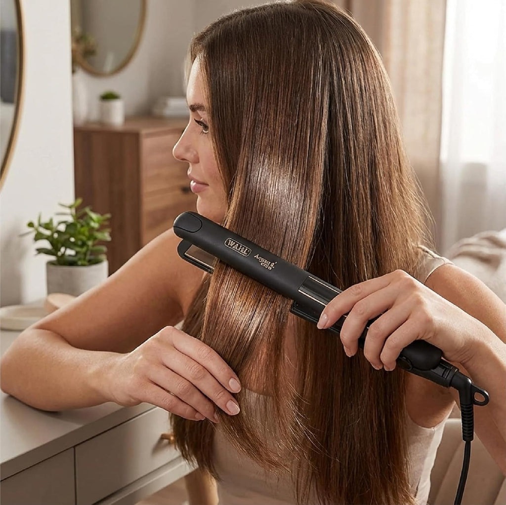 Wahl India WCHS6-1524 Argan Oil Infused Straightener; 3 Heat Settings- (180 ℃ – 200 ℃ – 220 ℃); Extra long Ceramic floating plate; LED temperature display, Black and Rose Gold