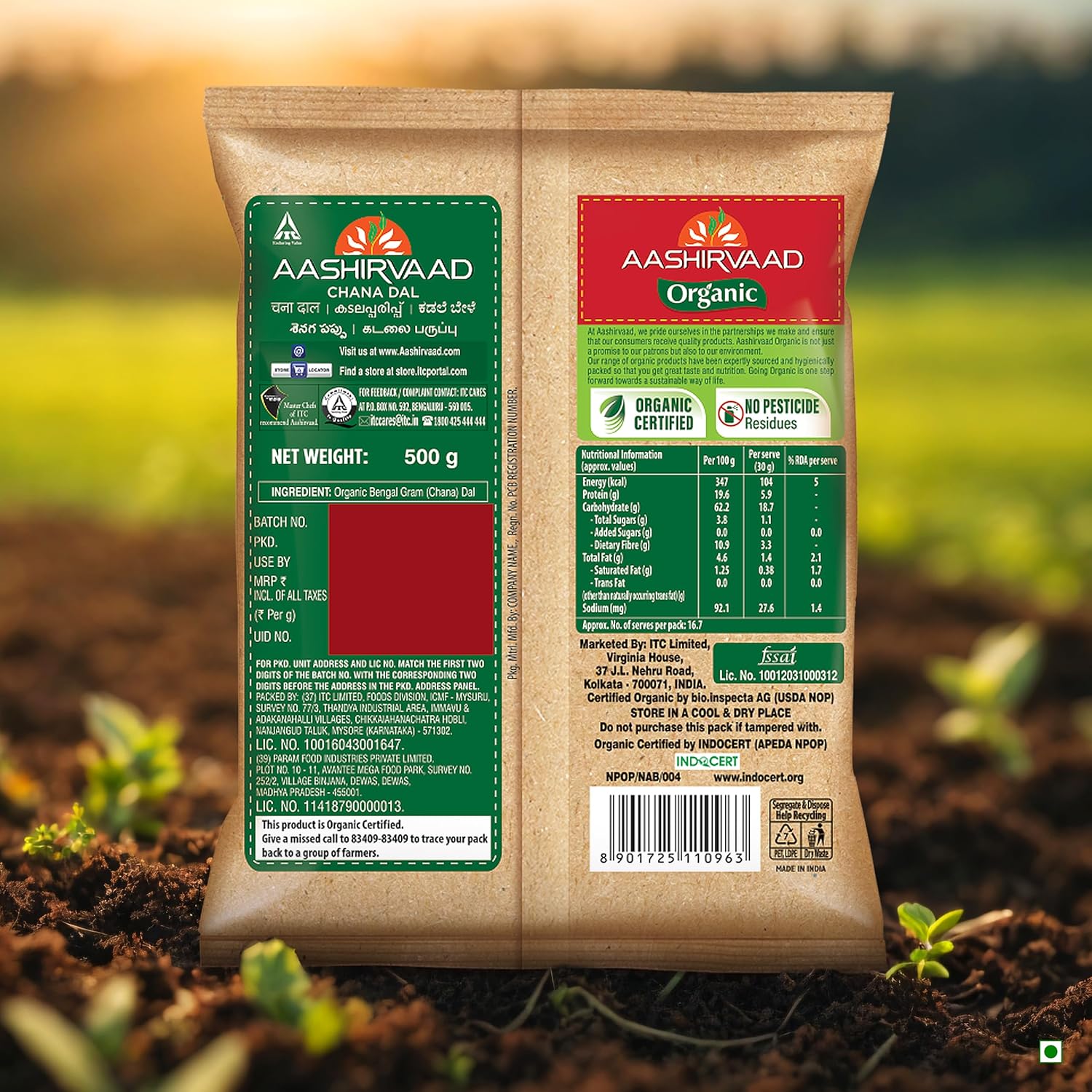 Aashirvaad Organic Chana Dal, 500 g