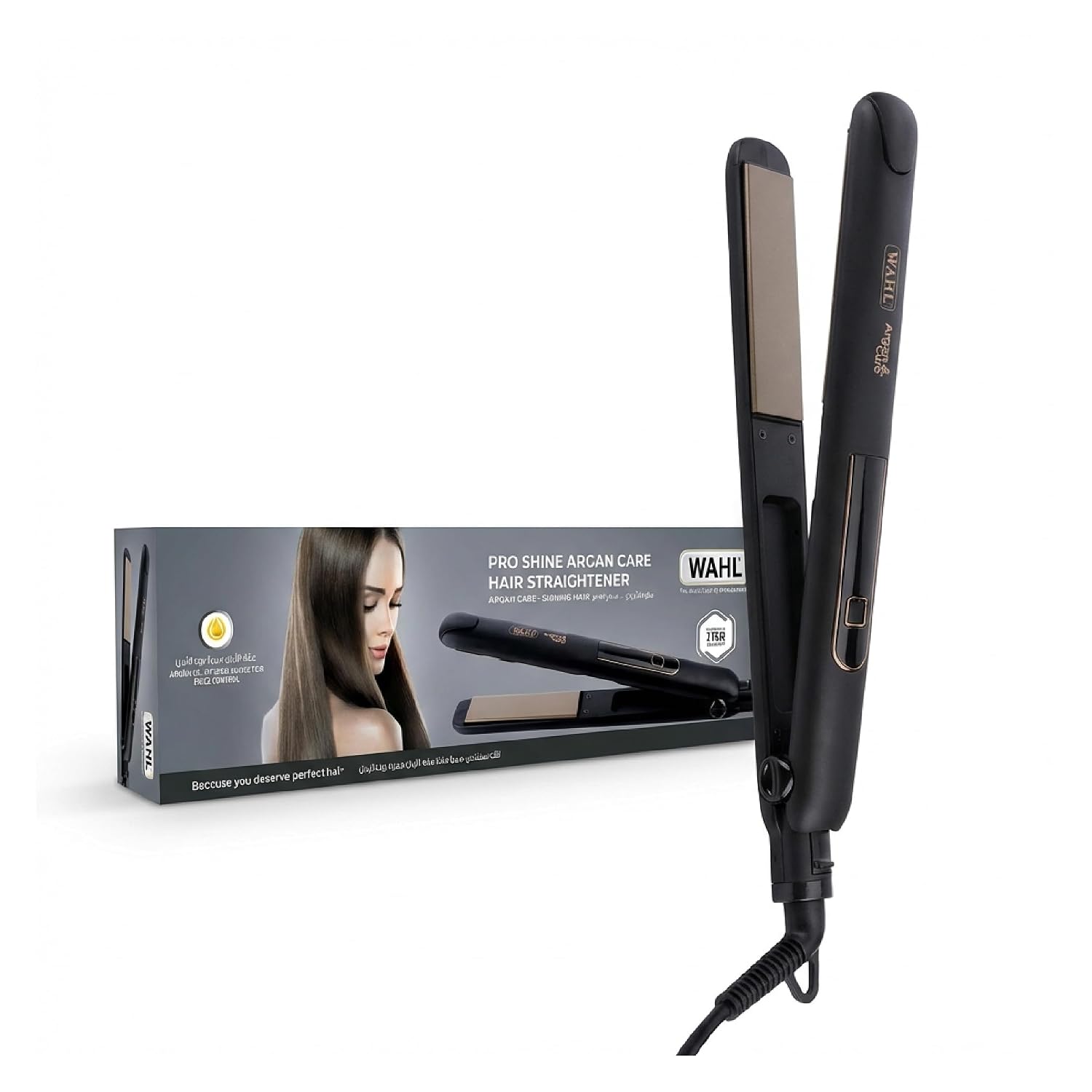 Wahl India WCHS6-1524 Argan Oil Infused Straightener; 3 Heat Settings- (180 ℃ – 200 ℃ – 220 ℃); Extra long Ceramic floating plate; LED temperature display, Black and Rose Gold