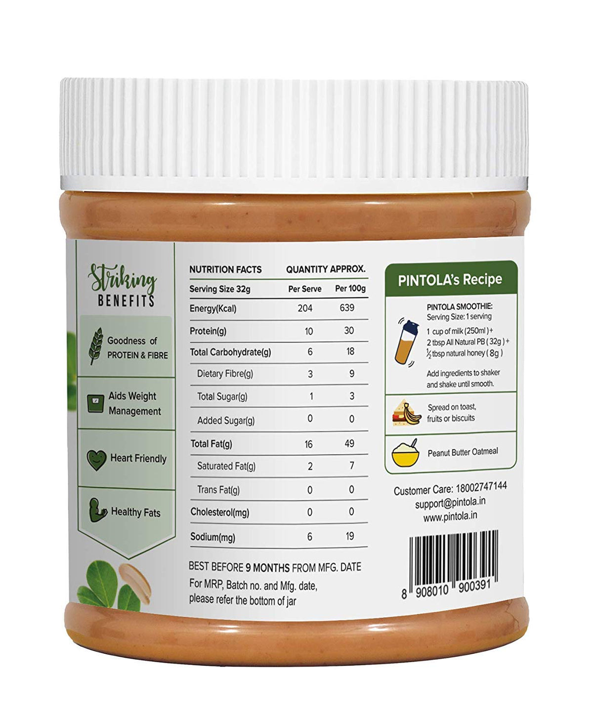 Pintola All Natural Peanut Butter Extra Crunchy 350g (Pack of 3)