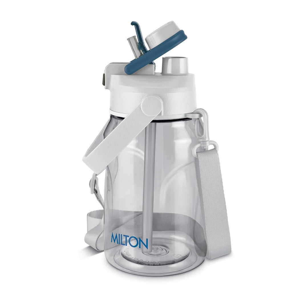 MILTON Eros 1000, 2-in-1 Sip or Gulp Lid Water Bottle 960ml | Unbreakable - Crystal Clear Plastic | Leak-Proof & BPA-Free, One-Click Open | Ideal for School, Office, Gym & Travel Use, White