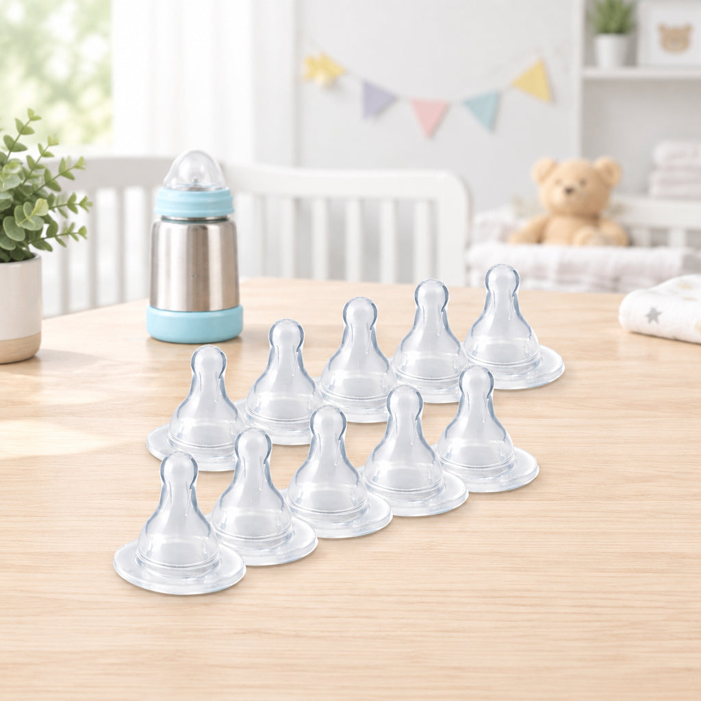 Silicone Newborn Bottle Teats | Soft & Flexible | Leak-Resistant | Suitable for All Feeding Bottles | Pack of 10