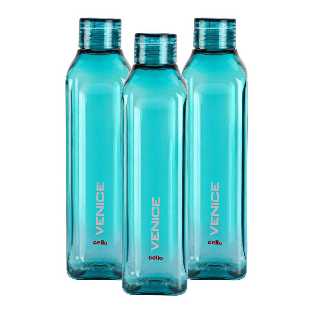 Cello Venice Plastic Water Bottle | Unbreakable and Hygienic | Perfect for staying hydrated at the school,college, work, gym and outdoor adventures Water Bottle | 1 Litre | Set of 3, Green
