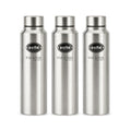 CELLO Crysta Stainless Steel Water Bottle for Daily Use Set of 3 Pcs Silver, 1000 ml | Single Wall, Rustproof & Leakproof, Fridge Safe | Stainless Steel Water Bottle for Kids, Office, Travel, Picnic