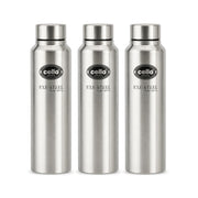 CELLO Crysta Stainless Steel Water Bottle for Daily Use Set of 3 Pcs Silver, 1000 ml | Single Wall, Rustproof & Leakproof, Fridge Safe | Stainless Steel Water Bottle for Kids, Office, Travel, Picnic