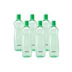 MILTON Pacific Pack of 6 Water Bottles, 1 Litre Each, Reusable Plastic Fridge Bottle Set, BPA Free and Leak Proof Bottles for Travel, Work, Green