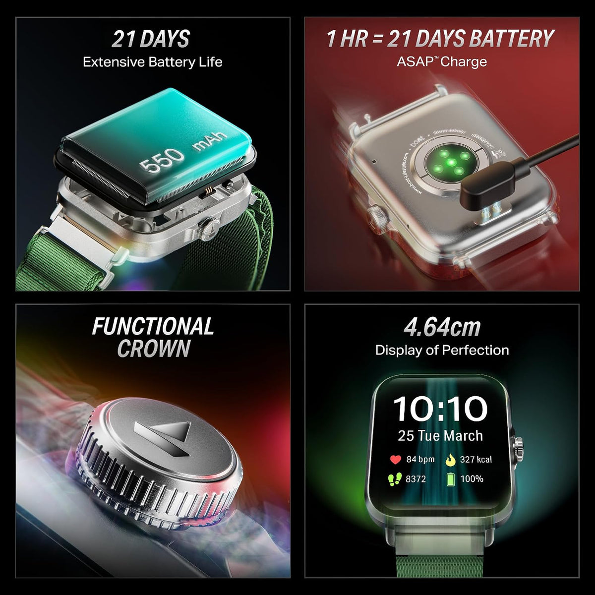 boAt Storm Infinity w/21 Days Extensive Battery Life, BT Calling, Huge 550mAh Battery, Fast Charge, 1.83” (4.65cm) Display, HR, SpO2 & Sleep Tracking, Smart Watch for Men & Women (Jade Gold)