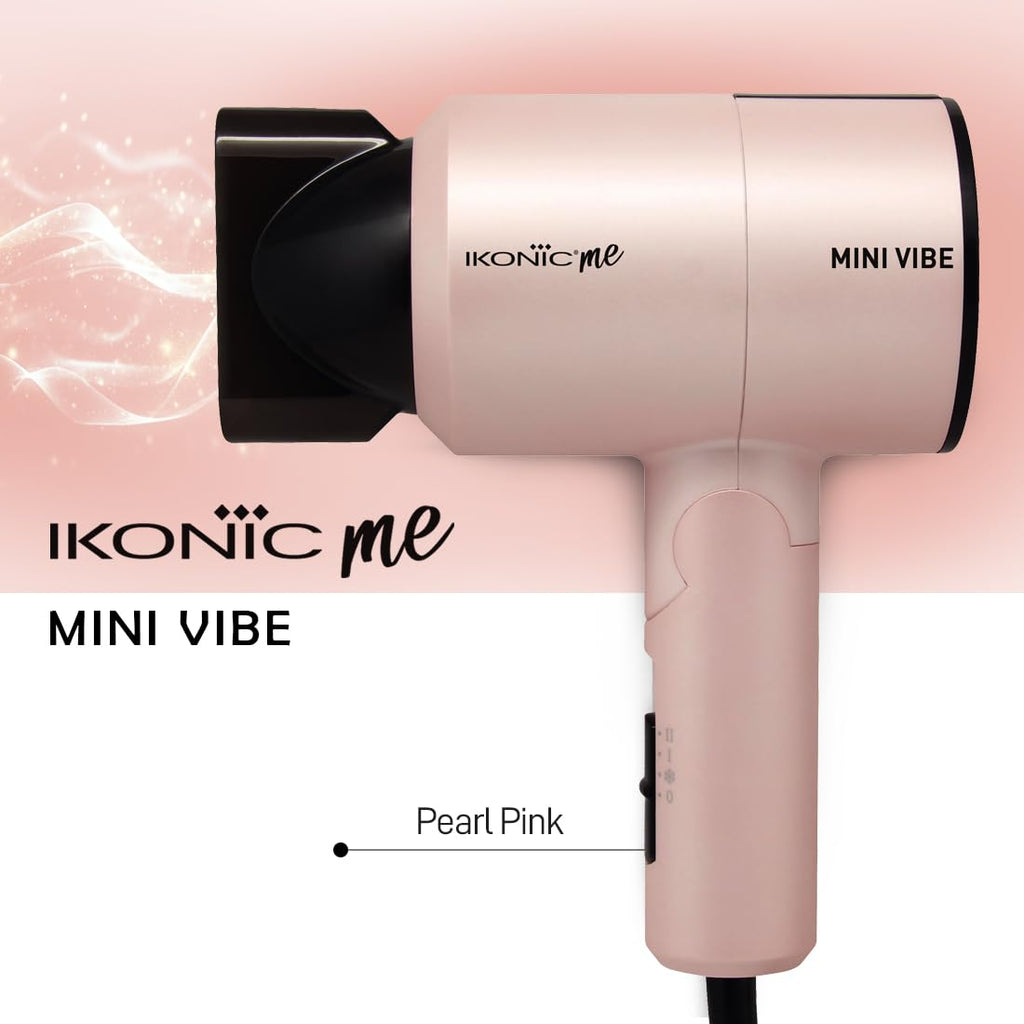 IKONIC Mini Vibe Hair Dryer 1200 Watts with 2 Speed Setting Cool Shot Overheat Protection, Compact Design, Travel Friendly,Glossy Finish Look, All Hair Type, Pink