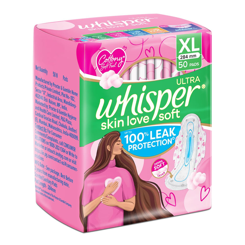 Whisper Ultra Skin Love Soft Sanitary Pads for Women, XL 50 Pads