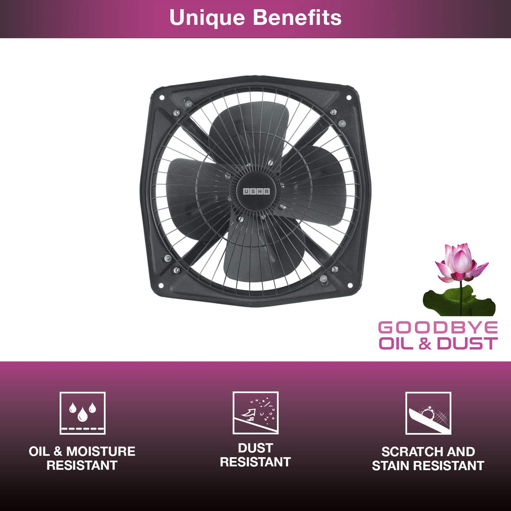 USHA Aeroclean Plus 300mm Exhaust Fan | Goodbye Oil and Dust Lacquer Coating | Double Ball Bearing For Longer Life | 100% Copper Motor | 2 Year Warranty | Grey Pack of 1