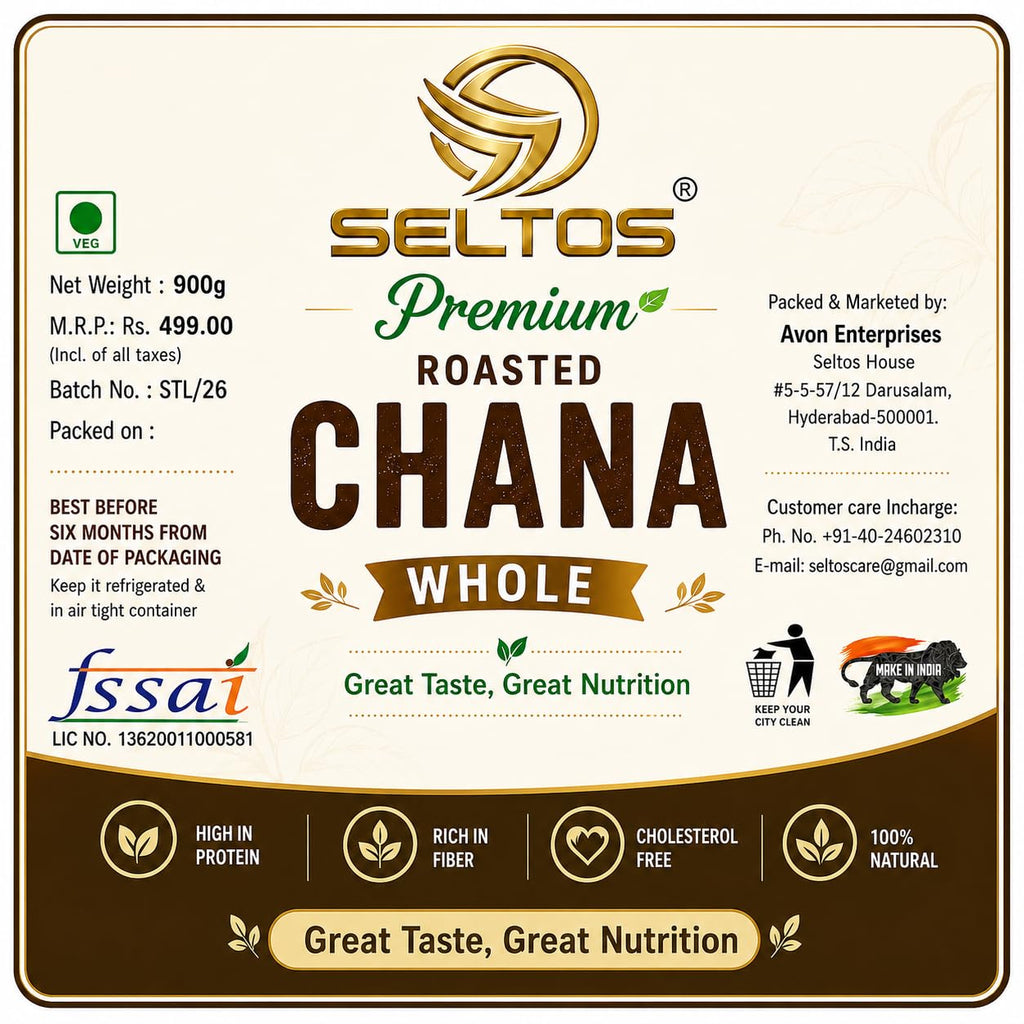 SELTOS Premium Roasted Bhuna Chana | Roasted Chickpeas (Unsalted) - 900gm