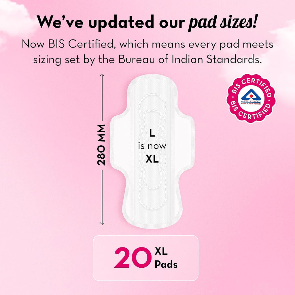 Plush Ultra-Thin Extra Large Sanitary Napkins for Women, 20 Pcs | For Light-Medium Flow | 100% Rash-Free | Pure U.S. Cotton XL Sanitary Pads | No Fragrance | No Toxic-Chemicals