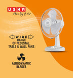 USHA Striker Plus Table Fan | 400mm Sweep | 2100 RPM High-Speed Air Delivery | 100% Copper Motor |Jerk-Free Uniform Oscillation |Aerodynamic Blade Design |Anti-Rust Protection | 2-Year Warranty |White