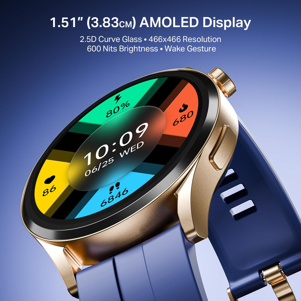 boAt Chrome Horizon, Premium Metal Body, Video Watch Faces, 1.51”(3.83cm) AMOLED Round Display, HRV & VO2 Max, Auto-Activity Detection, ASAP Charge, HRV Smartwatch for Men & Women (Royal Blue)