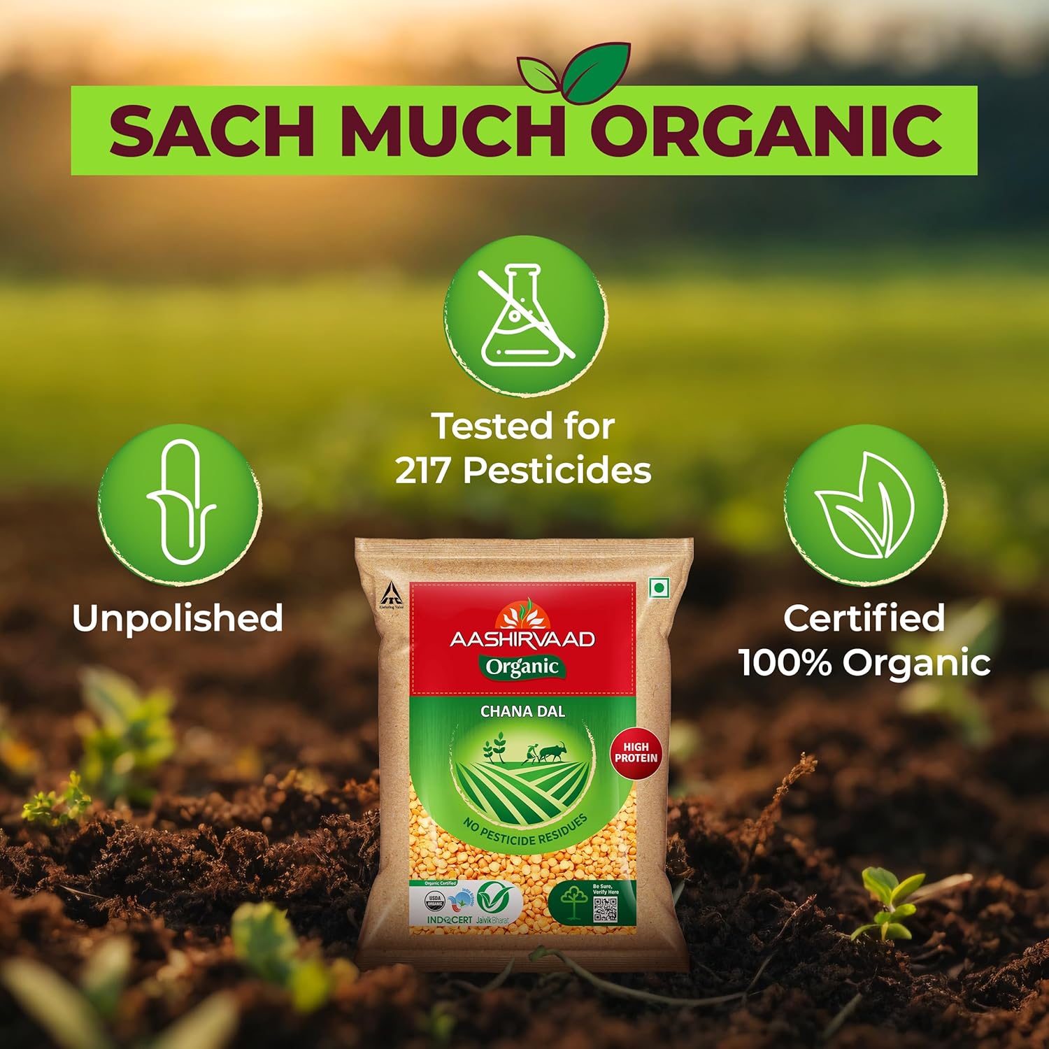 Aashirvaad Organic Chana Dal, 500 g