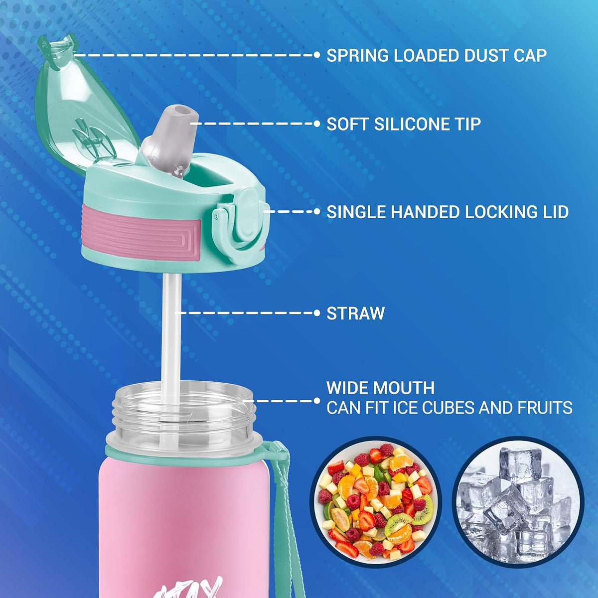 MILTON Gen'Z Water Bottle 1 ltr (Stay Strong), Motivational Water Bottles With Leak Proof Flip-Top Cap & Capacity Mark, Gym Bottle Sipper Water Bottle For Adults, Plastic, Pink