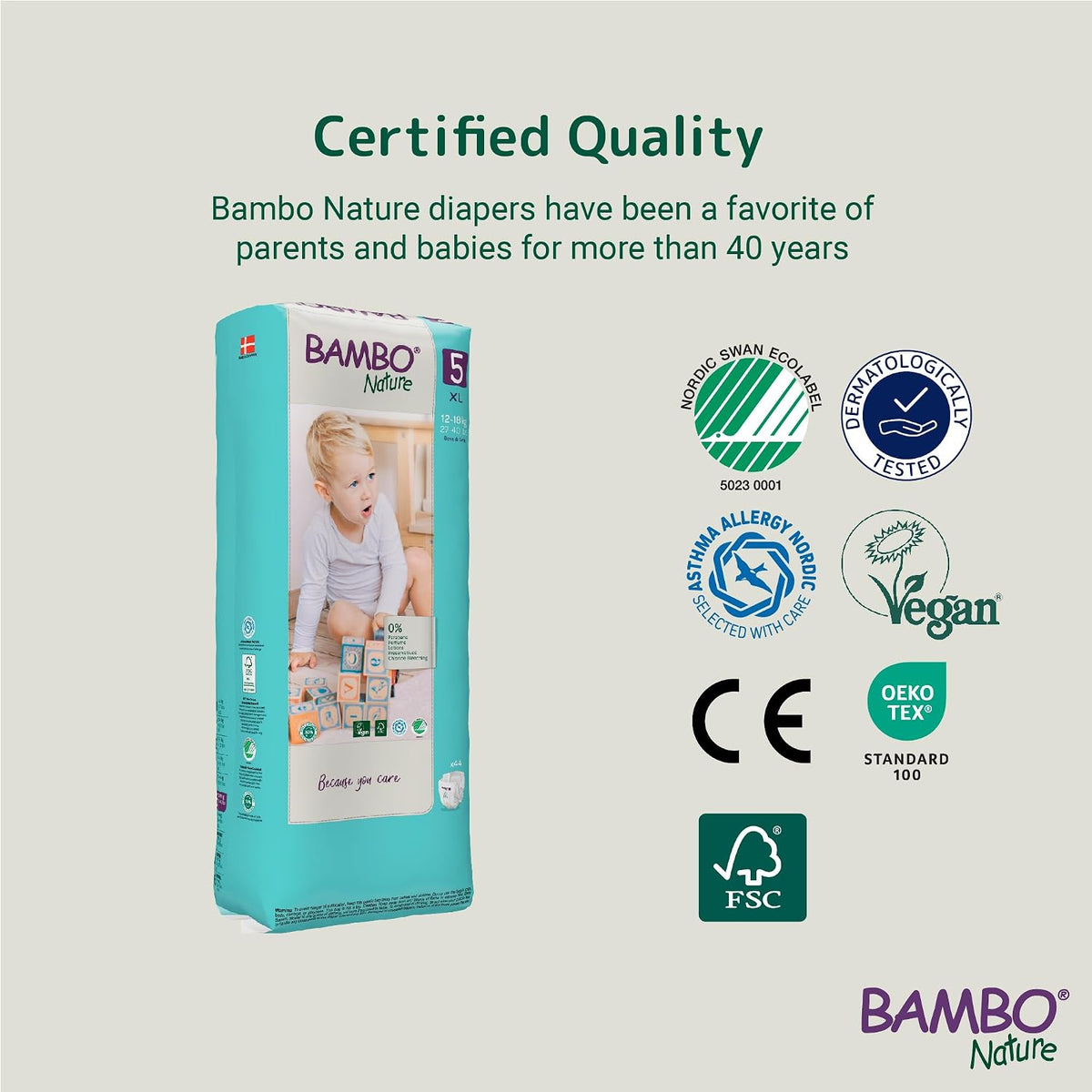 Bambo Nature Premium Baby Tape Diapers for Baby XL Size (12-18 Kgs), Super Absorbent, Breathable, Extra Soft, Dermatologically Tested, Hypoallergenic Toddler Nappies With Wetness Indicator, 44 Count