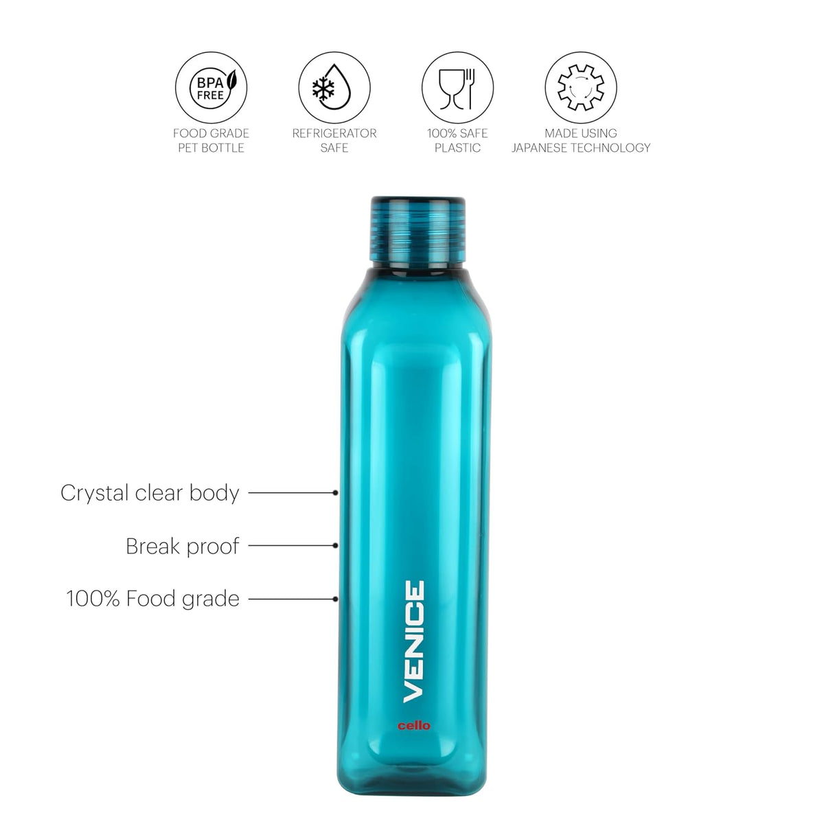 Cello Venice Plastic Water Bottle | Unbreakable and Hygienic | Perfect for staying hydrated at the school,college, work, gym and outdoor adventures Water Bottle | 1 Litre | Set of 3, Green