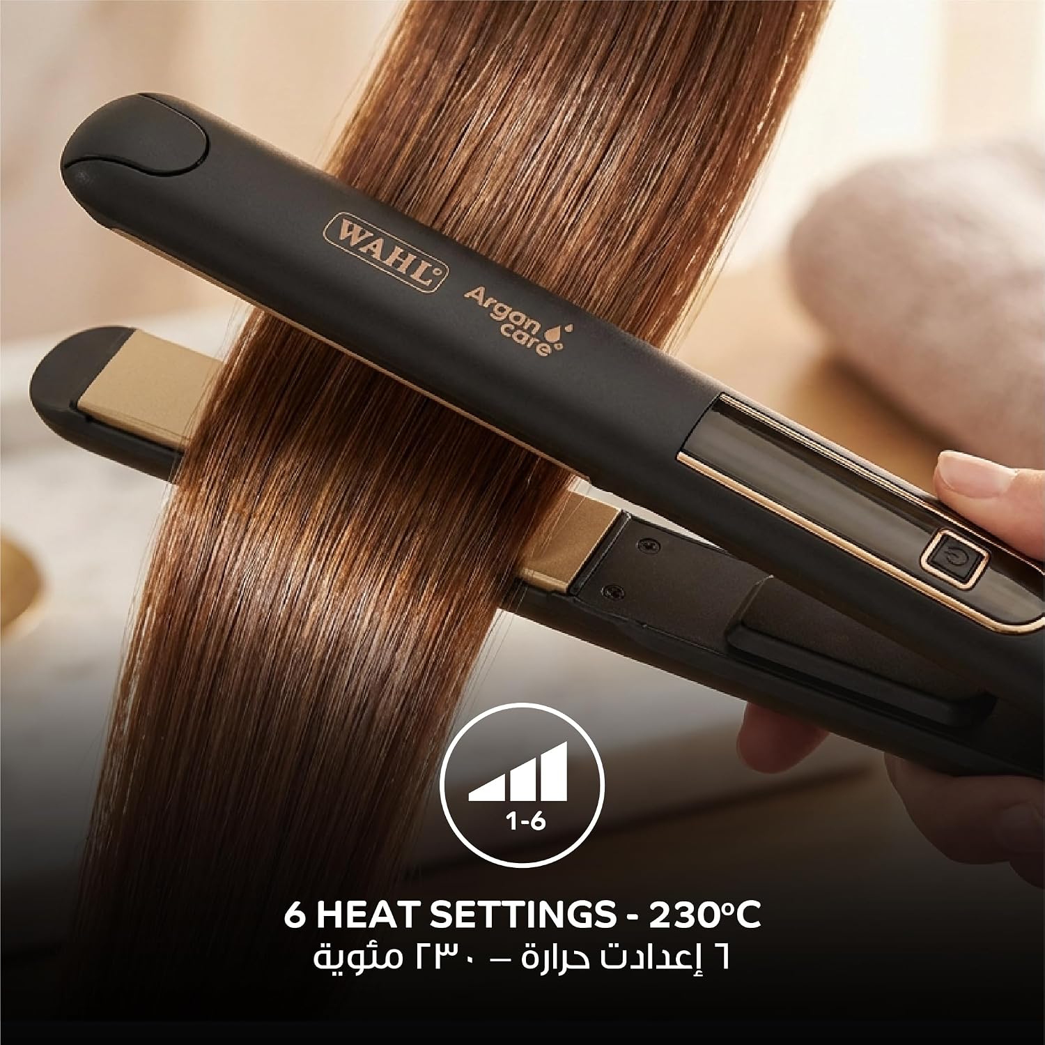 Wahl India WCHS6-1524 Argan Oil Infused Straightener; 3 Heat Settings- (180 ℃ – 200 ℃ – 220 ℃); Extra long Ceramic floating plate; LED temperature display, Black and Rose Gold