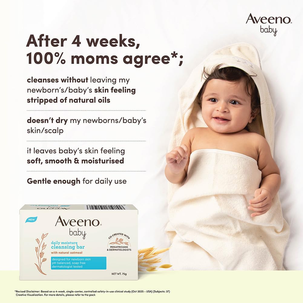 Aveeno Baby Soothing Relief Moisturizing Cream 100g & Daily Moisture Cleansing Bar 75g | Natural Oatmeal | Nourishing & Gentle Care for Dry, Sensitive Skin | Hypoallergenic | Recommended by US Pediatricians