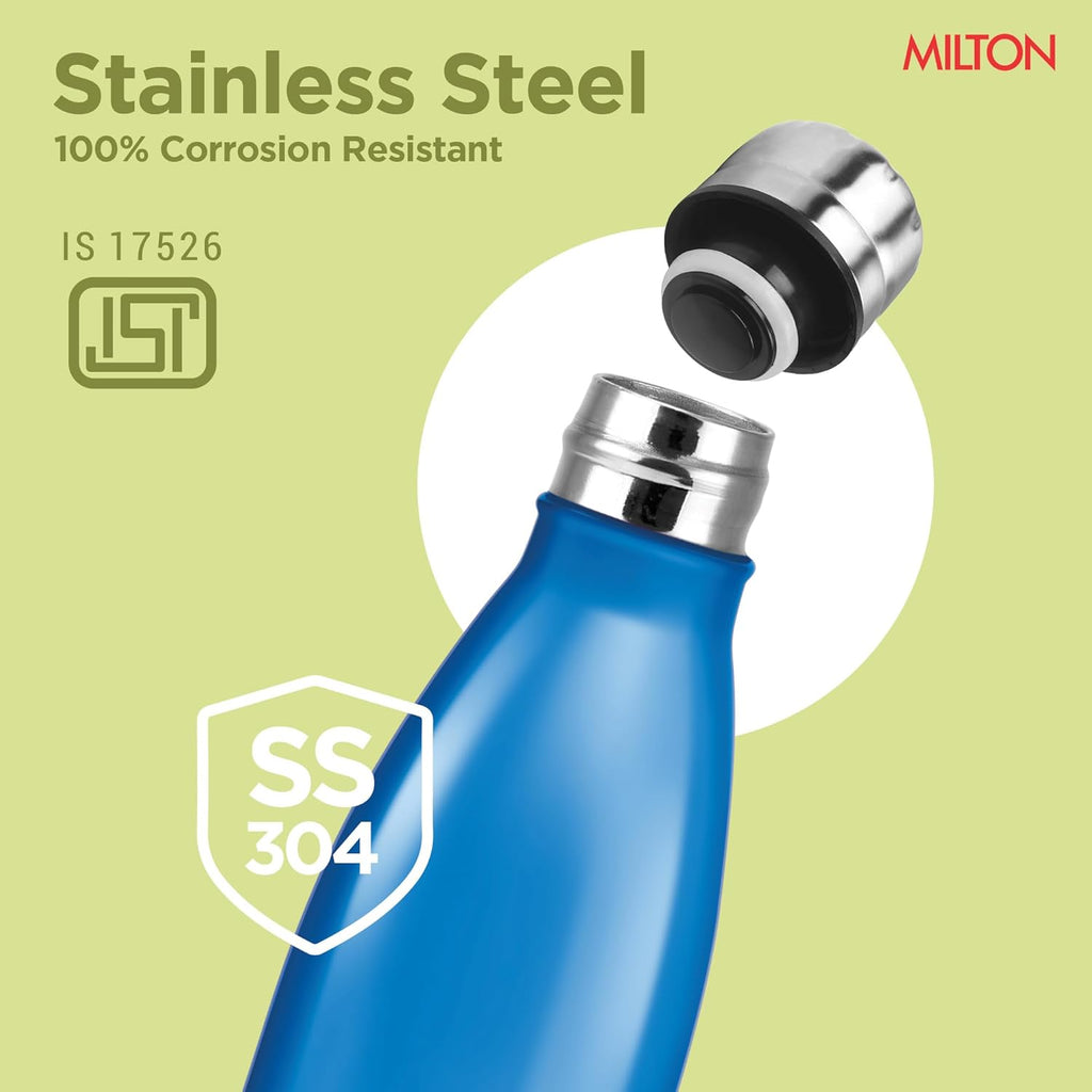 Milton Duo DLX 1000 Thermosteel Bottle, 1000 ml Water Bottles, 24 Hours Hot and Cold, Easy to Carry, Easy Grip, Rust Proof, Tea, Coffee, Office, Travel Bottle, Matt Blue