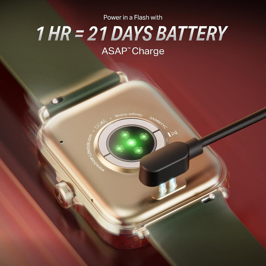 boAt Storm Infinity w/21 Days Extensive Battery Life, BT Calling, Huge 550mAh Battery, Fast Charge, 1.83” (4.65cm) Display, HR, SpO2 & Sleep Tracking, Smart Watch for Men & Women (Jade Gold)