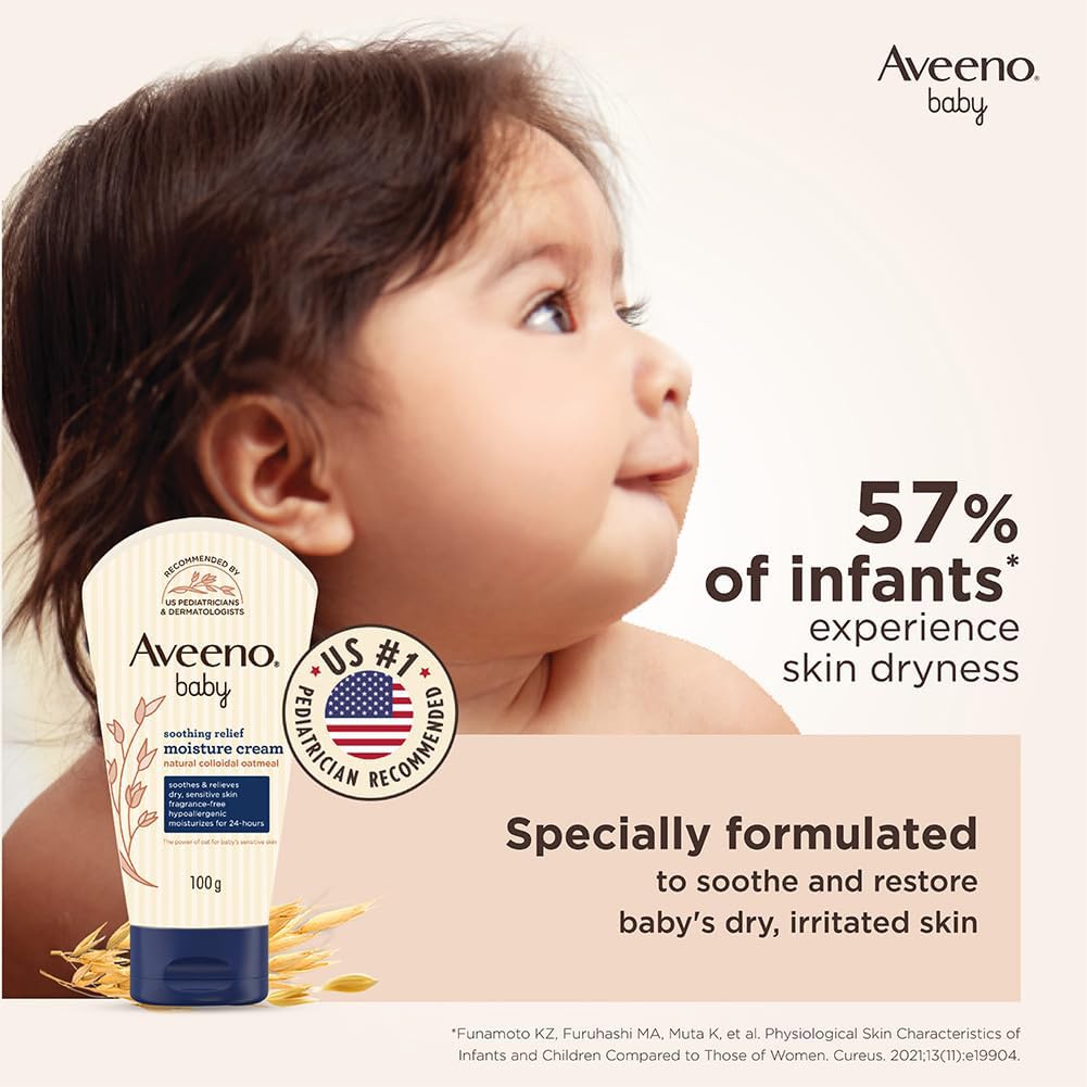 Aveeno Baby Soothing Relief Moisturizing Cream 100g & Daily Moisture Cleansing Bar 75g | Natural Oatmeal | Nourishing & Gentle Care for Dry, Sensitive Skin | Hypoallergenic | Recommended by US Pediatricians