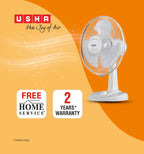 USHA Striker Plus Table Fan | 400mm Sweep | 2100 RPM High-Speed Air Delivery | 100% Copper Motor |Jerk-Free Uniform Oscillation |Aerodynamic Blade Design |Anti-Rust Protection | 2-Year Warranty |White