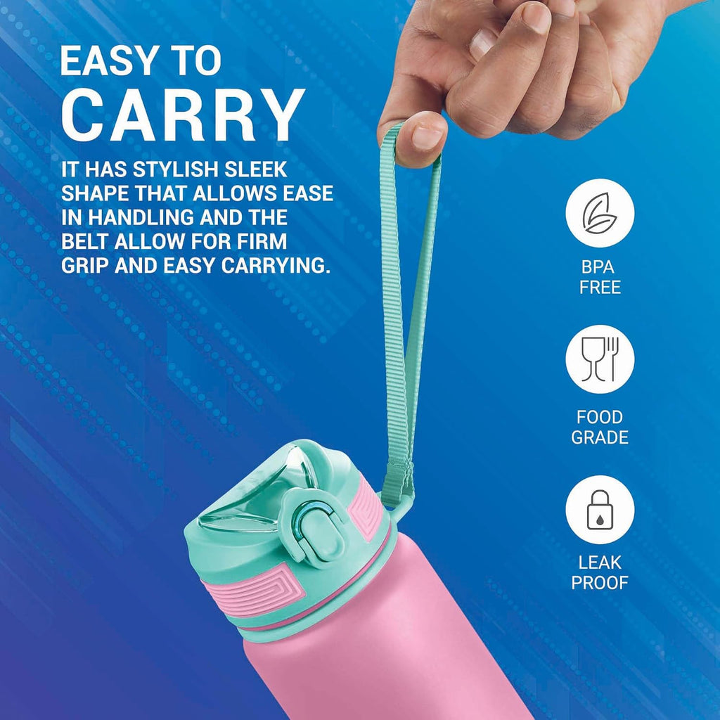 MILTON Gen'Z Water Bottle 1 ltr (Stay Strong), Motivational Water Bottles With Leak Proof Flip-Top Cap & Capacity Mark, Gym Bottle Sipper Water Bottle For Adults, Plastic, Pink