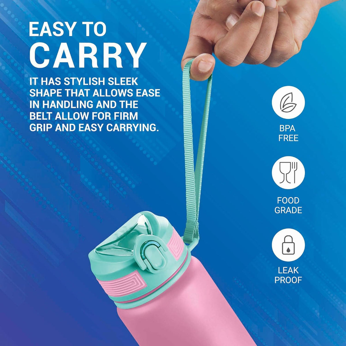 MILTON Gen'Z Water Bottle 1 ltr (Stay Strong), Motivational Water Bottles With Leak Proof Flip-Top Cap & Capacity Mark, Gym Bottle Sipper Water Bottle For Adults, Plastic, Pink