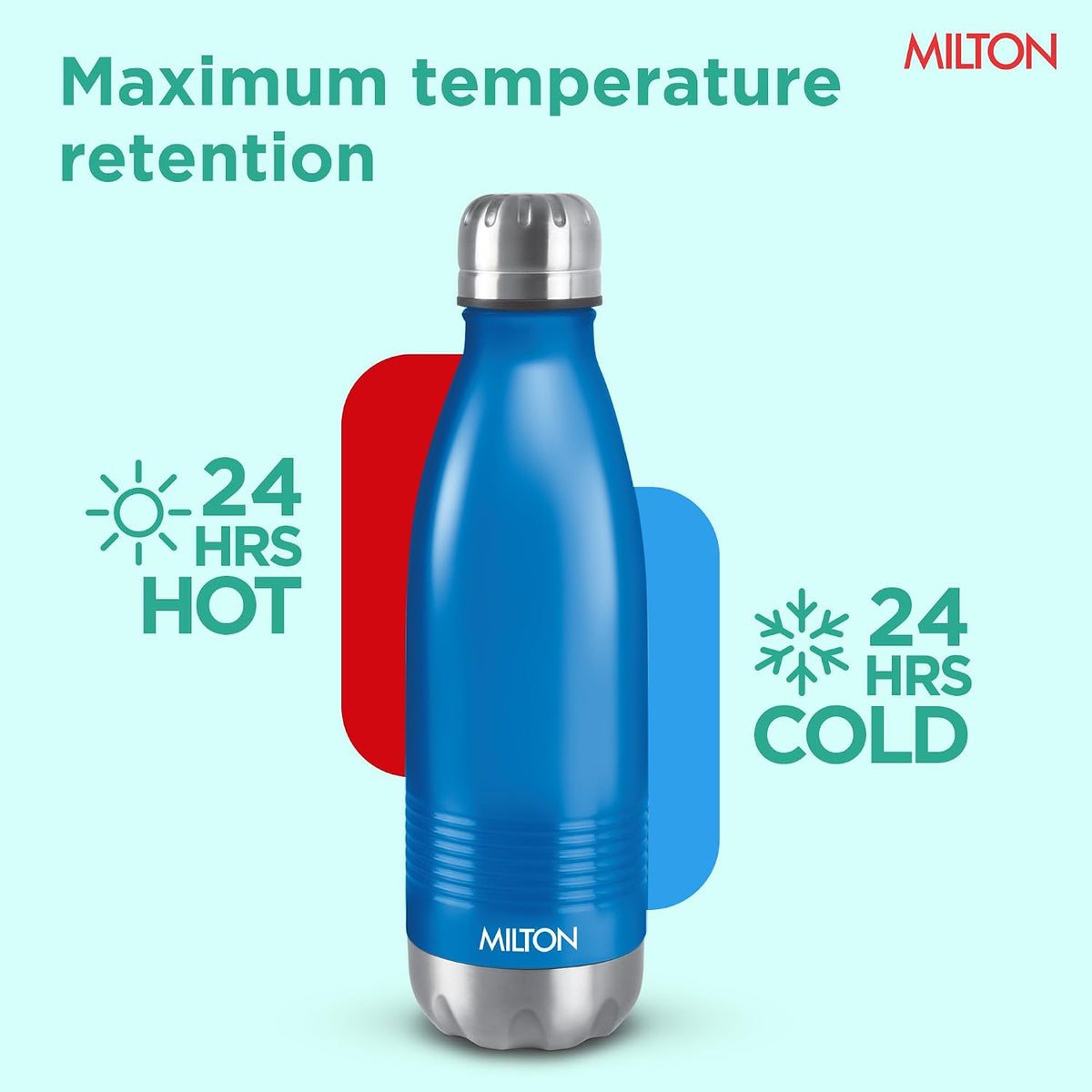 Milton Duo DLX 1000 Thermosteel Bottle, 1000 ml Water Bottles, 24 Hours Hot and Cold, Easy to Carry, Easy Grip, Rust Proof, Tea, Coffee, Office, Travel Bottle, Matt Blue
