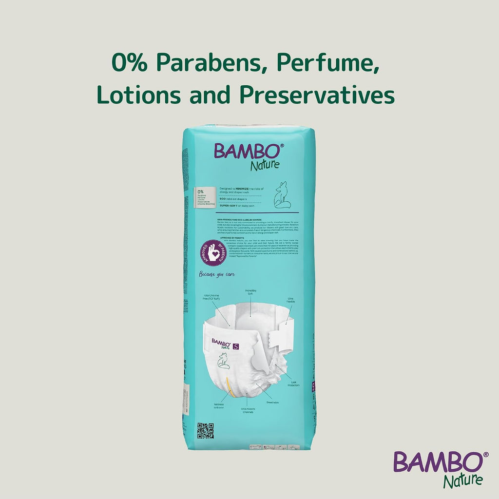 Bambo Nature Premium Baby Tape Diapers for Baby XL Size (12-18 Kgs), Super Absorbent, Breathable, Extra Soft, Dermatologically Tested, Hypoallergenic Toddler Nappies With Wetness Indicator, 44 Count
