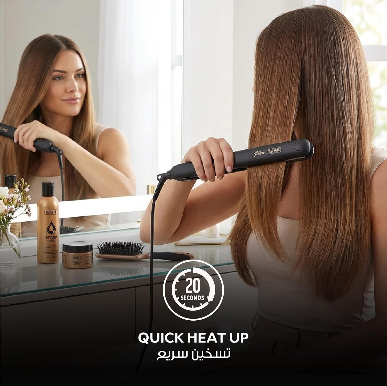 Wahl India WCHS6-1524 Argan Oil Infused Straightener; 3 Heat Settings- (180 ℃ – 200 ℃ – 220 ℃); Extra long Ceramic floating plate; LED temperature display, Black and Rose Gold