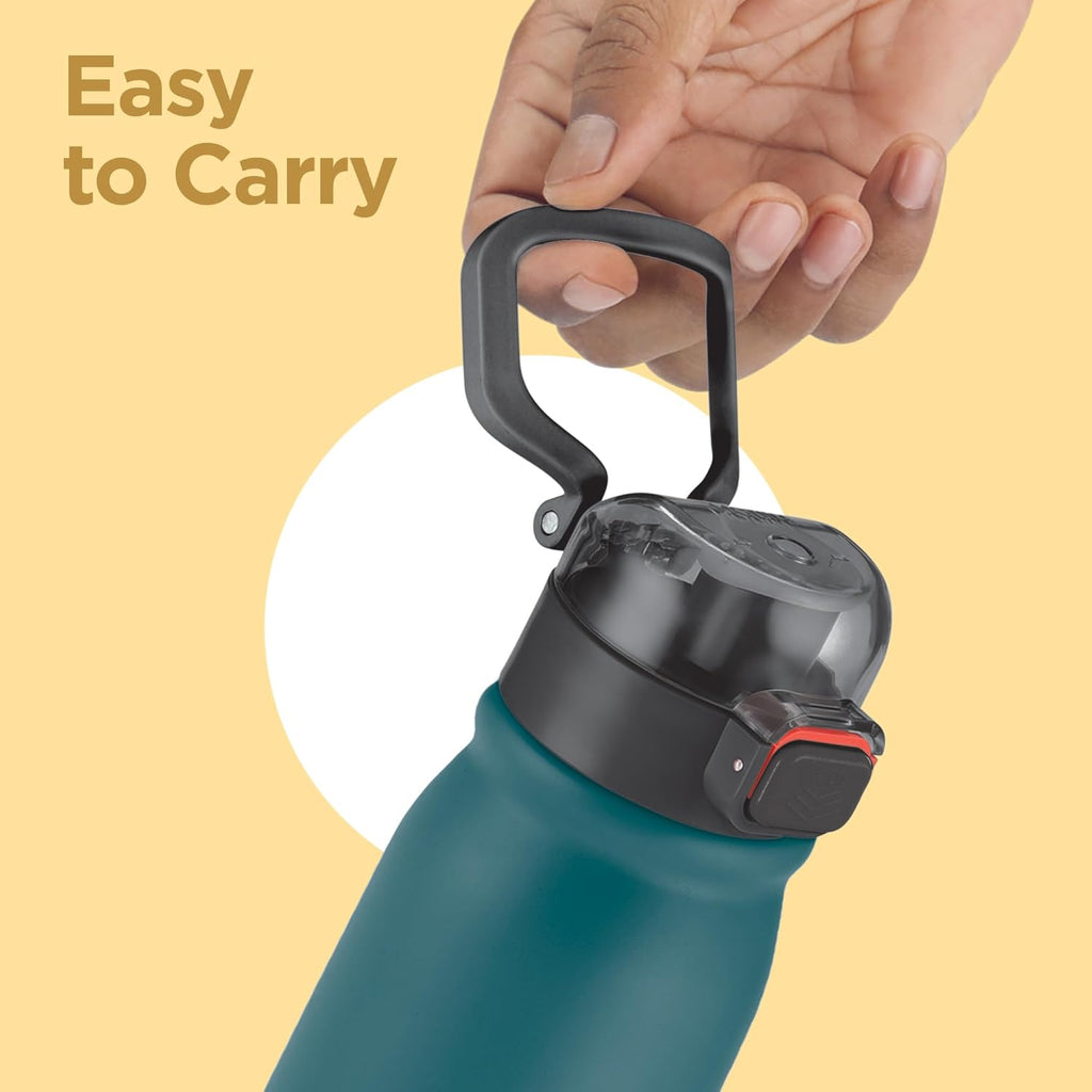 MILTON Reva 1000 ISI Certified Stainless Steel Water Bottle with Twin Lid Sip or Gulp, 1 Litre | Single Wall, BPA-Free, Leakproof | Sturdy Handle | Ideal for Home, Office, Gym & Travel, Teal Blue